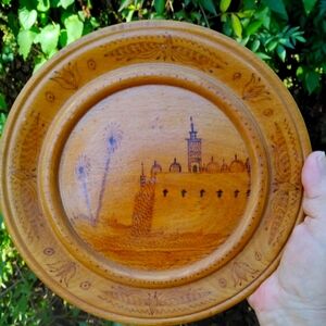 Vintage 1960s German desert Fortress Wooden wall decoration 7"